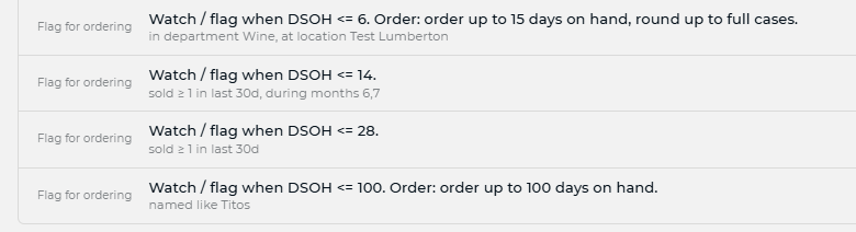 mPower Need To Order rules written as plain-English sentences with days-of-supply thresholds